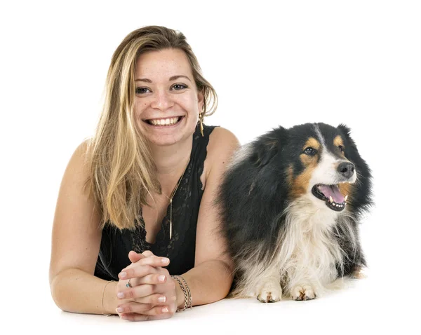 Shetland Sheepdog and woman — Stock Photo, Image