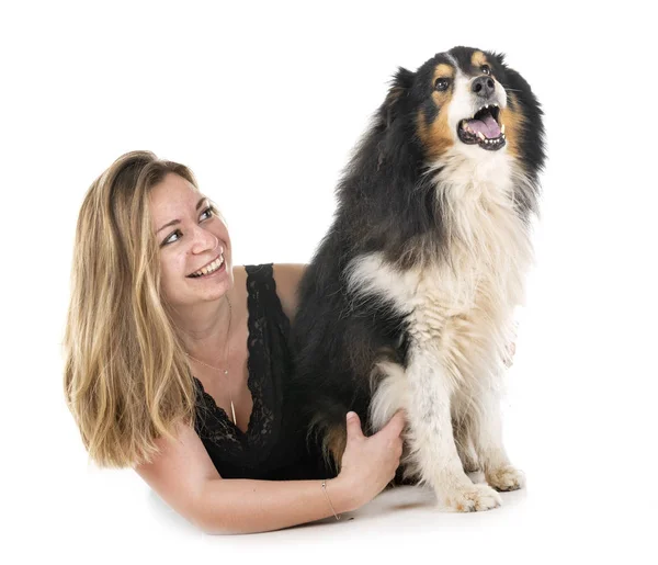 Shetland Sheepdog and woman — Stock Photo, Image