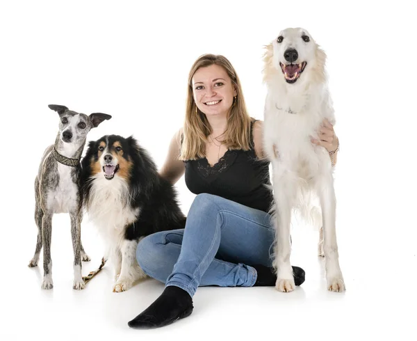 Honden en vrouw — Stockfoto