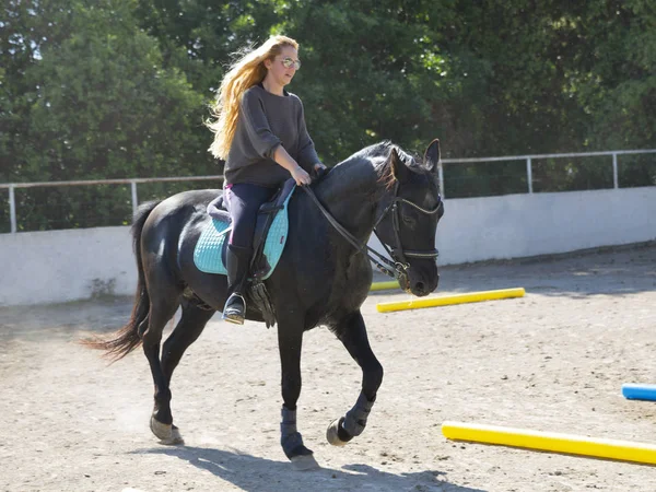 Chica montando y caballo — Foto de Stock