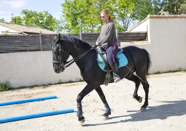 Chica montando y caballo — Foto de Stock