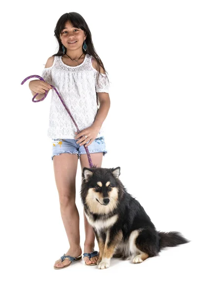 Finnish Lapphund and teen — Stock Photo, Image