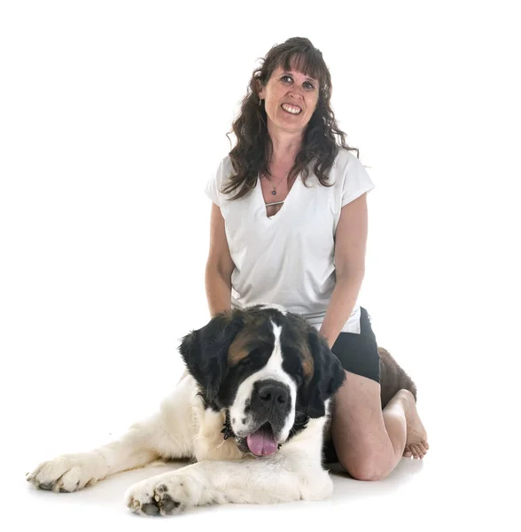 Saint bernard et femme — Photo