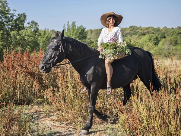 Reiterin und Pferd — Stockfoto