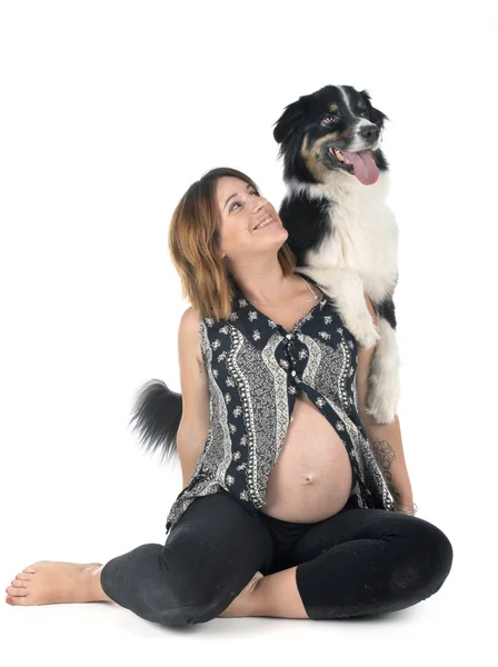 Pregnant woman and dog — Stock Photo, Image
