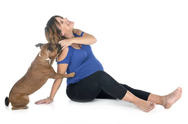 Pregnant woman and dog — Stock Photo, Image