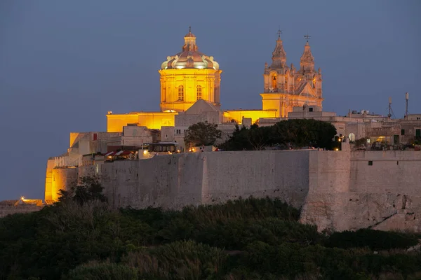 Horizonte Mdina Besado Por Último Rayo Del Sol Atardecer —  Fotos de Stock