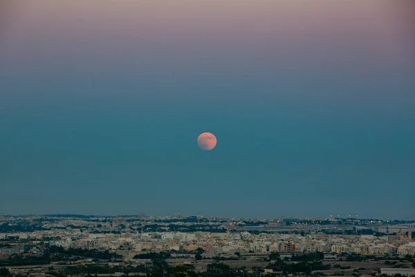 Lunar Eclipse Mars Rise Malta — Stock Photo, Image
