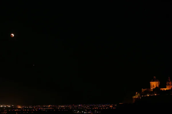 Lunar Eclipse 2018 Mdina Malta — Stockfoto