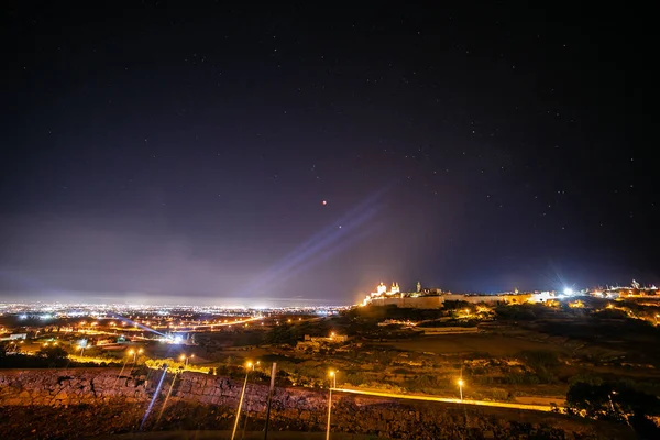 Lunar Eclipse 2018 Över Mdina Malta — Stockfoto