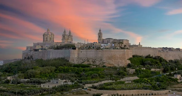 Средневековый Город Мдина Мальте Сумерках Лицензионные Стоковые Изображения