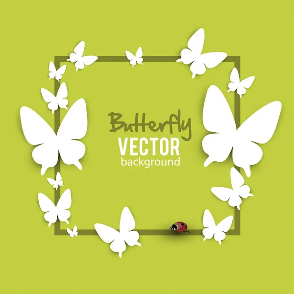 Zelené Pozadí Motýly Siluety — Stockový vektor