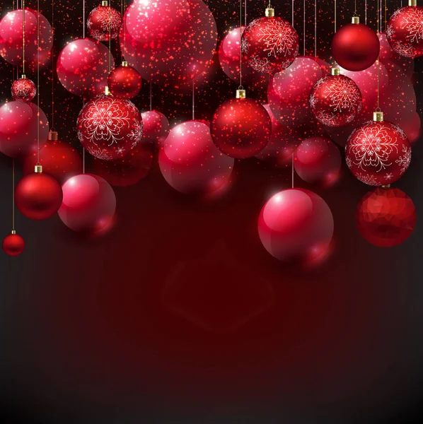 Fond Noël Avec Des Boules Rouges Sur Fond Rouge — Image vectorielle