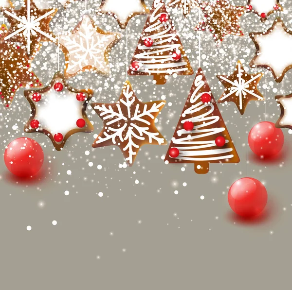 Noel Noel Gingerbreads Ile Arka Plan Noel Dekorasyon Elemanları Tasarımı — Stok Vektör
