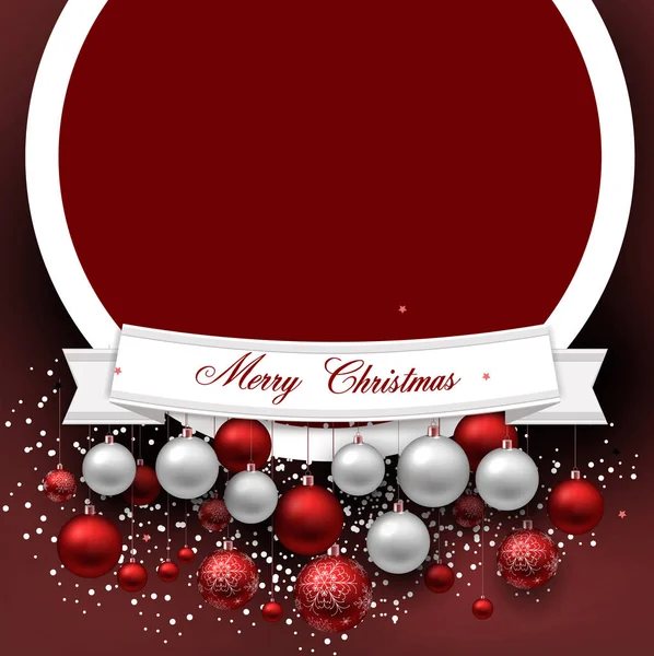 Weihnachten Hintergrund Mit Roten Weihnachtskugeln Und Schnee Für Weihnachten Design — Stockvektor