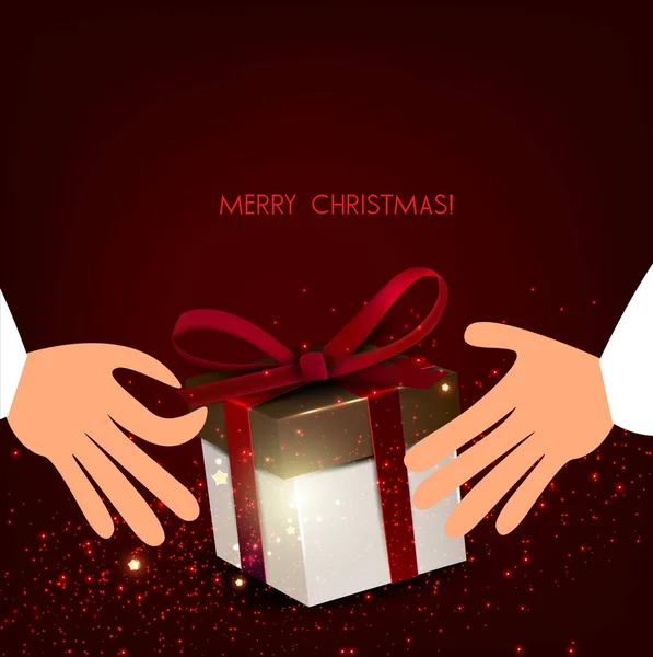 Mãos Homem Segurando Presente Ilustração Natal Pai Natal —  Vetores de Stock
