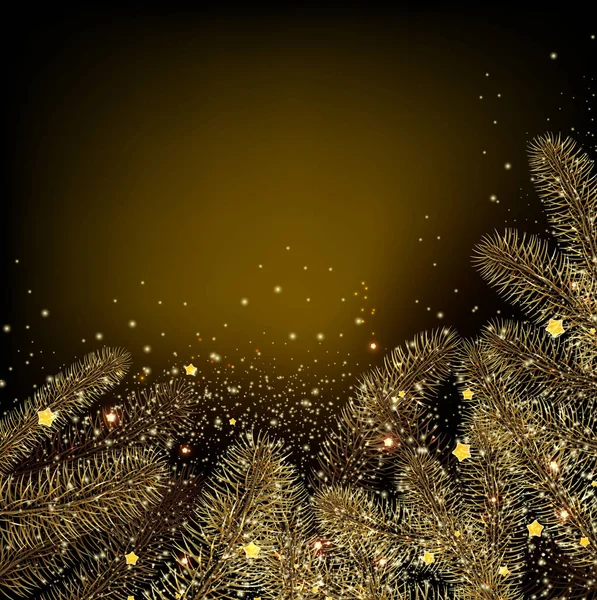 Christmas Background Golden Fir Twig Vector — Stock Vector