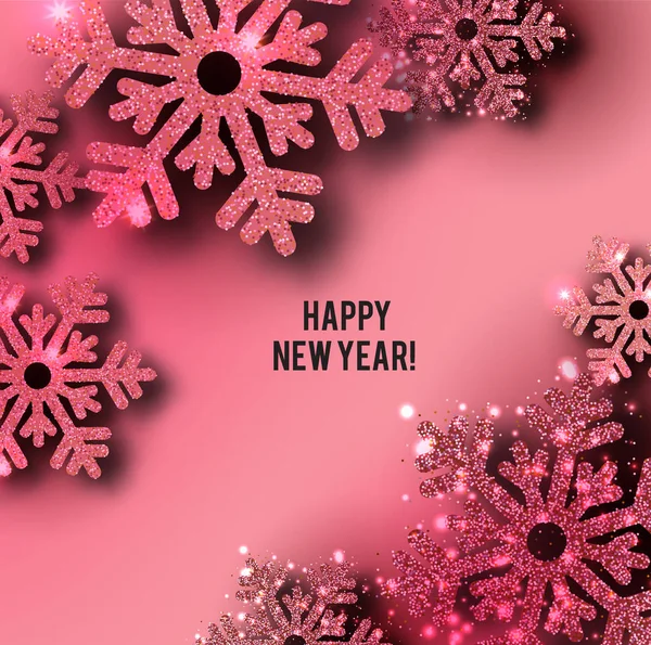 Merry Christmas Groet Vectorillustratie Met Roze Glitters Schittert Sneeuwvlokken — Stockvector