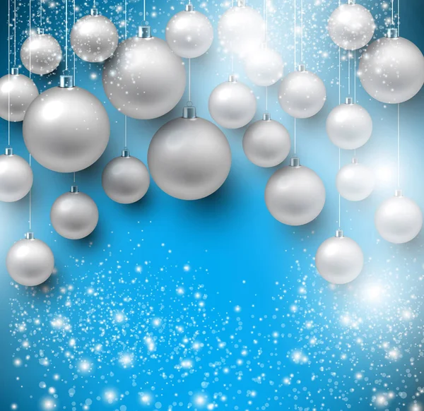 圣诞背景与蓝色圣诞球和雪为圣诞设计 矢量插图 — 图库矢量图片