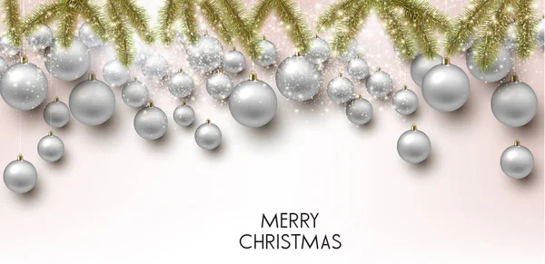 Latar Belakang Natal Dengan Bola Perhiasan Natal Putih Vektor - Stok Vektor