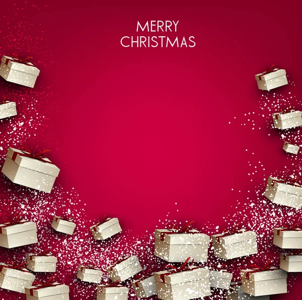 Greeting Card Pile Gifts Text Merry Christmas Red Background Royalty Free Stock Vectors