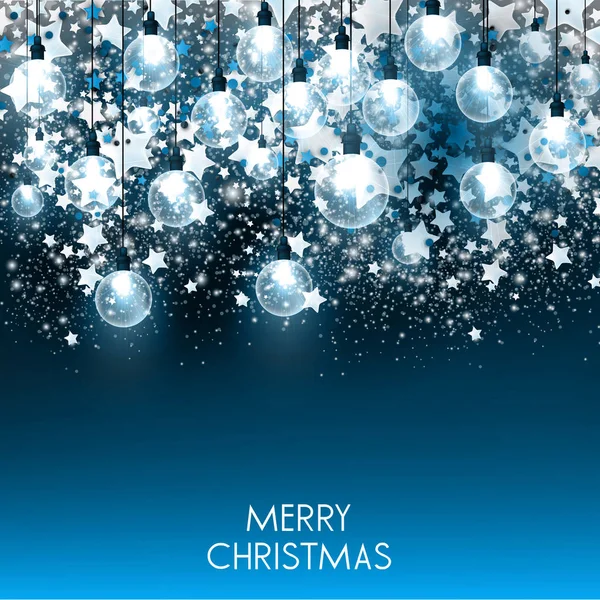 Grußkarte Mit Schimmernden Glühbirnen Und Text Frohe Weihnachten Auf Dunklem Stockvektor