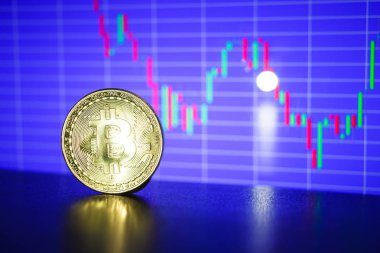 Bitcoin altın sikke grafiğin arka plan üzerinde