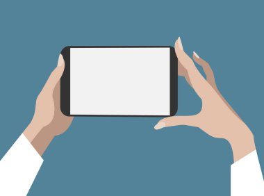 Kadının boş ekran kavramı vektör çizim üzerinde akıllı telefon ve işaretleme-Tamam