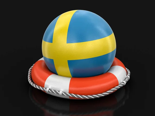 Bal Met Zweedse Vlag Reddingsboei Afbeelding Met Uitknippad — Stockfoto