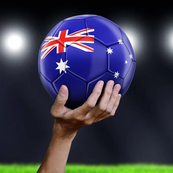 Homme Tenant Ballon Football Avec Drapeau Australien — Photo