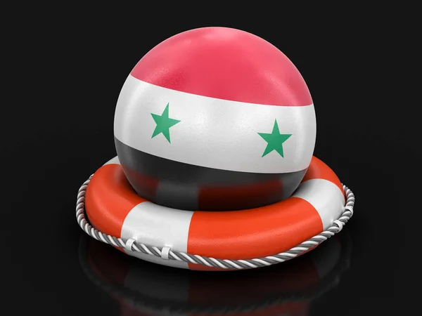 救生圈上有叙利亚国旗的球 带有修剪路径的图像 — 图库照片