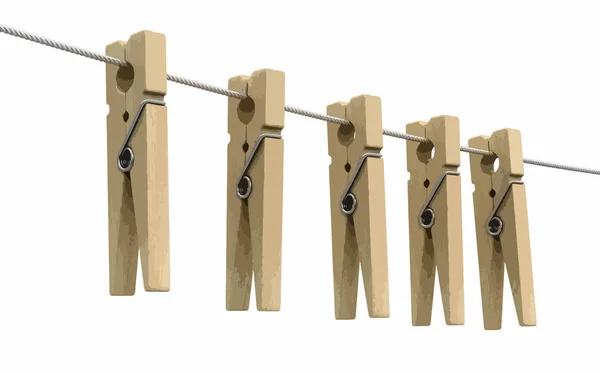 Wäscheklammern Aus Holz Seil Bild Mit Ausschnittspfad — Stockvektor