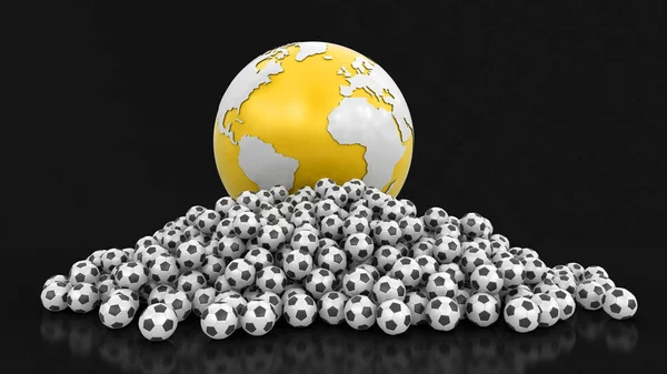 Pile of Soccer footballs and Globe. Image with clipping path