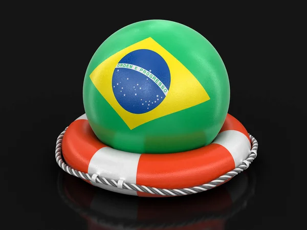 Мяч Бразильским Флагом Спасательном Буе Изображение Пути Обрезки — стоковое фото