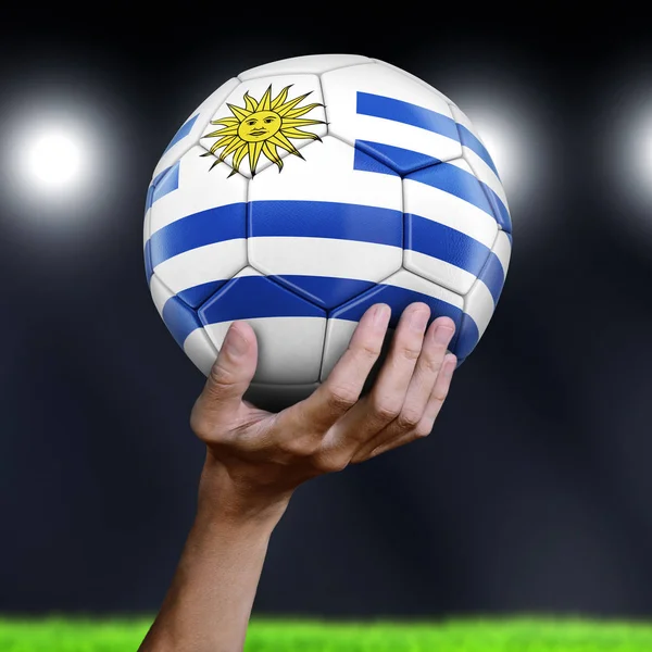 Mann Hält Fußball Mit Uruguayischer Flagge — Stockfoto