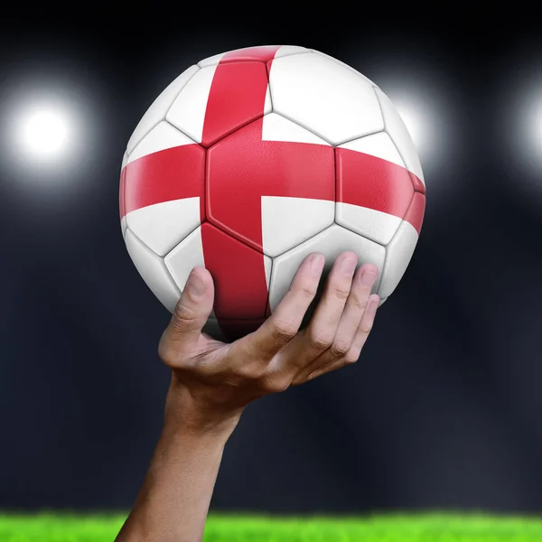 Uomo Possesso Palla Calcio Con Bandiera Inglese — Foto Stock