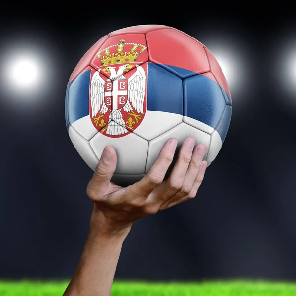 Sırp Bayrağı Futbol Topu Tutan Adam — Stok fotoğraf