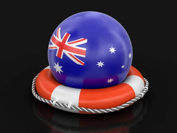 Ball Mit Australischer Flagge Auf Rettungsring Bild Mit Ausschnittspfad — Stockfoto