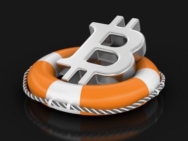 Bitcoin sign on lifebuoy. Image with clipping path clipart