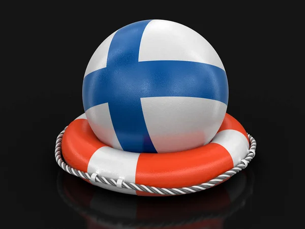 Bold Med Finsk Flag Redningskrans Billede Med Klippesti - Stock-foto