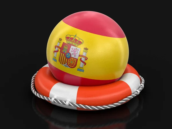 Ball Mit Spanischer Flagge Auf Rettungsring Bild Mit Ausschnittspfad — Stockfoto