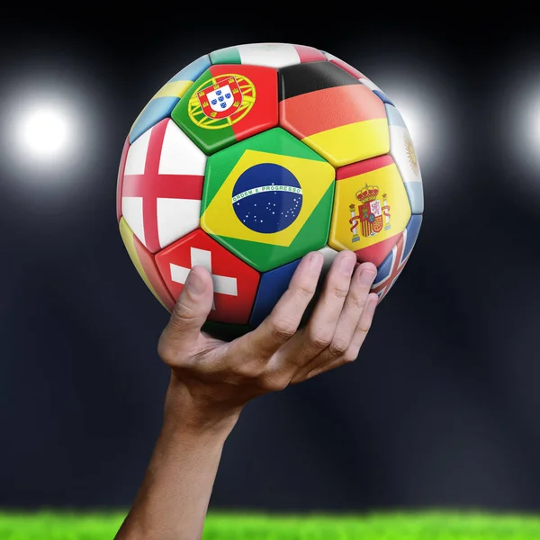 Man Holding Soccer Ball Flags — Stock Photo, Image