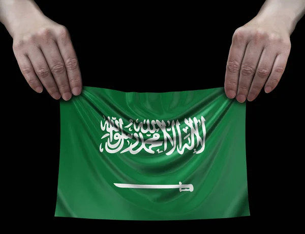 Homem Segurando Bandeira Arábia Saudita — Fotografia de Stock