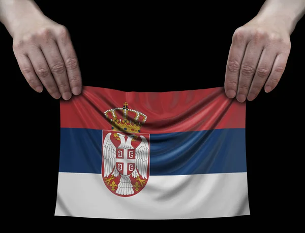 Man Bedrijf Servische Vlag — Stockfoto