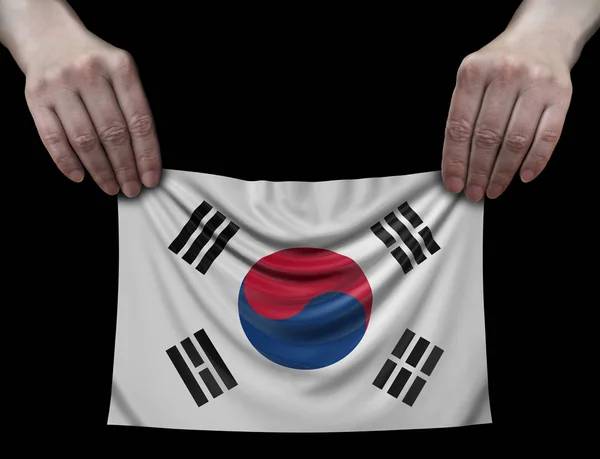 Człowiek Posiadający Flaga Korei Południowej — Zdjęcie stockowe