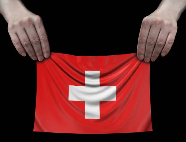 Man Bedrijf Zwitserse Vlag — Stockfoto