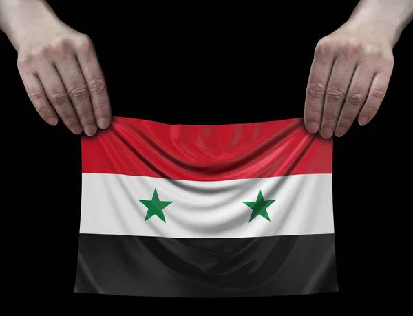 Drapeau Syrien Entre Les Mains — Photo