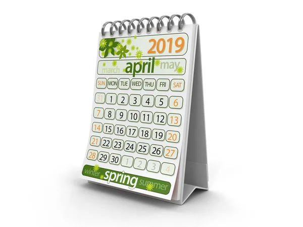 Календар Квітень 2019 Року Відсічний Контур Включено — стокове фото