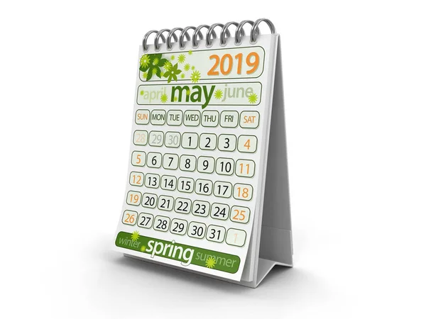 Календар Травень 2019 Року Відсічний Контур Включено — стокове фото