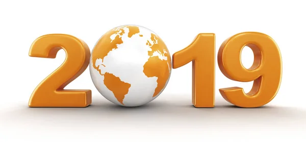 Globe with 2019. Image with clipping path.